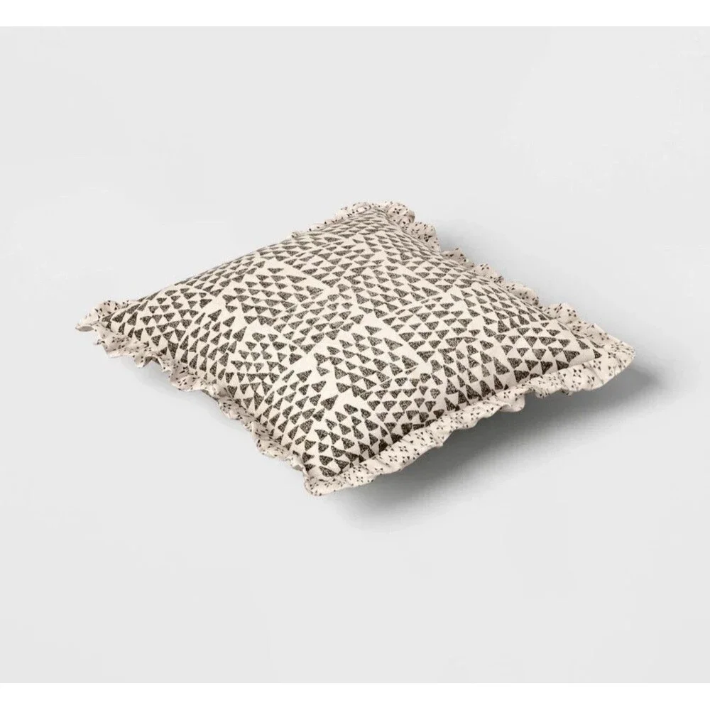 Square Block Print Reversible Pillow with Ruffle Trim Green - Threshold NEW